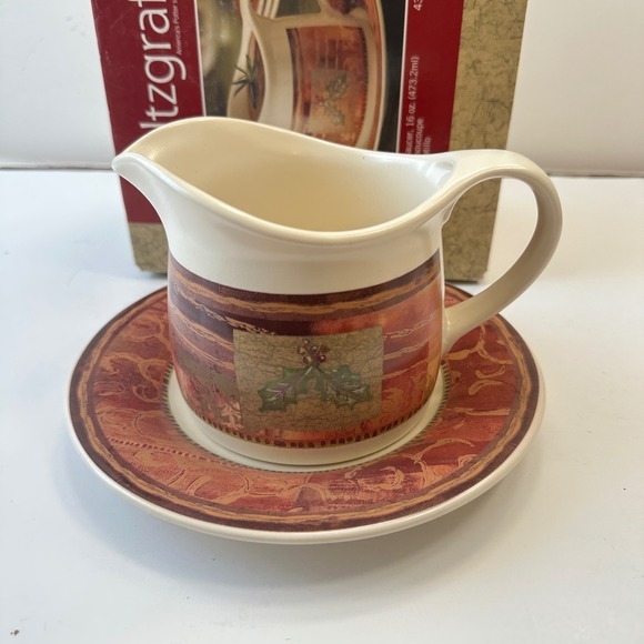 Pfaltzgraff Other - Pfalzgraff Holiday Spice Gravy Boat with Saucer 16 oz Christmas Decor